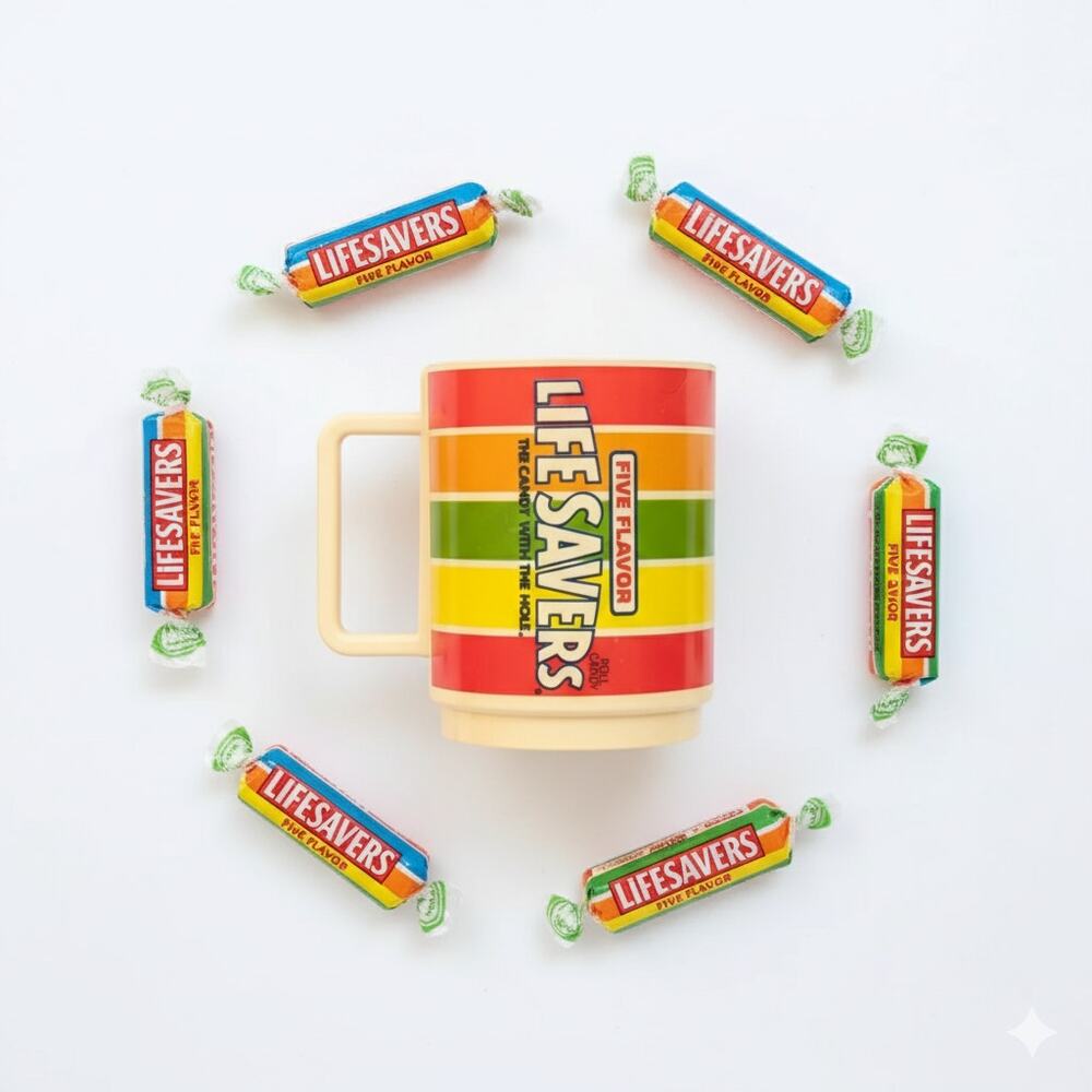 Vintage 1980s Lifesavers Five Flavor Promotional Mug – Retro Rainbow Kitchenware
